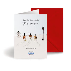 A christmas corporate greeting card featuring a festive message customisable with your company logo and brand colours.