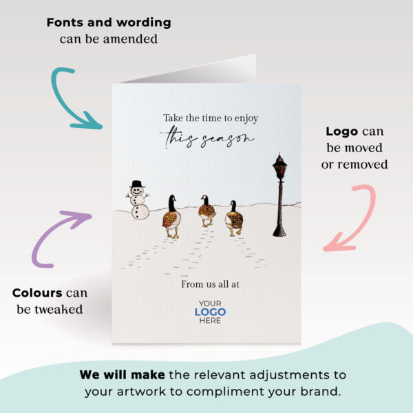 A christmas corporate greeting card featuring a festive message customisable with your company logo and brand colours.