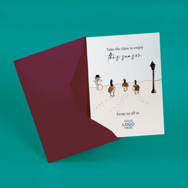 A christmas corporate greeting card featuring a festive message customisable with your company logo and brand colours.