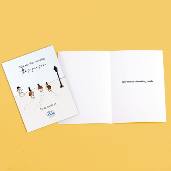 A christmas corporate greeting card featuring a festive message customisable with your company logo and brand colours.