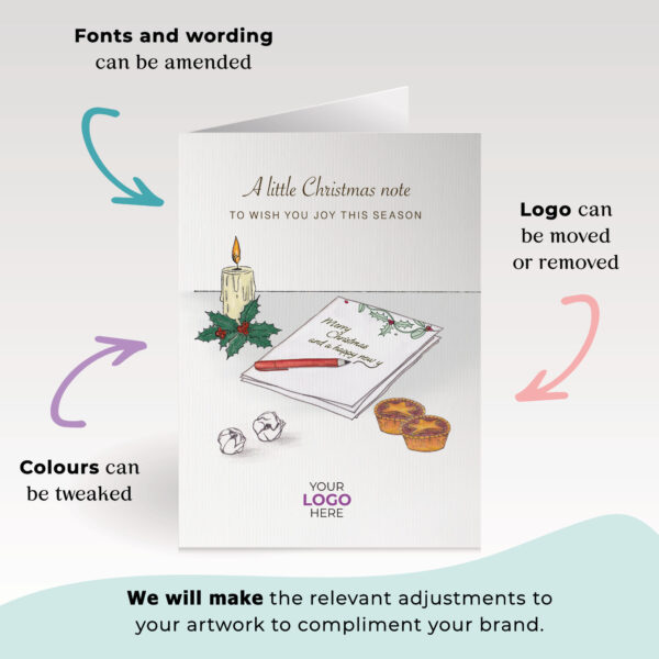 A christmas corporate greeting card featuring a festive message customisable with your company logo and brand colours.