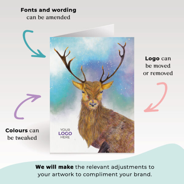 A christmas corporate greeting card featuring a festive message customisable with your company logo and brand colours.