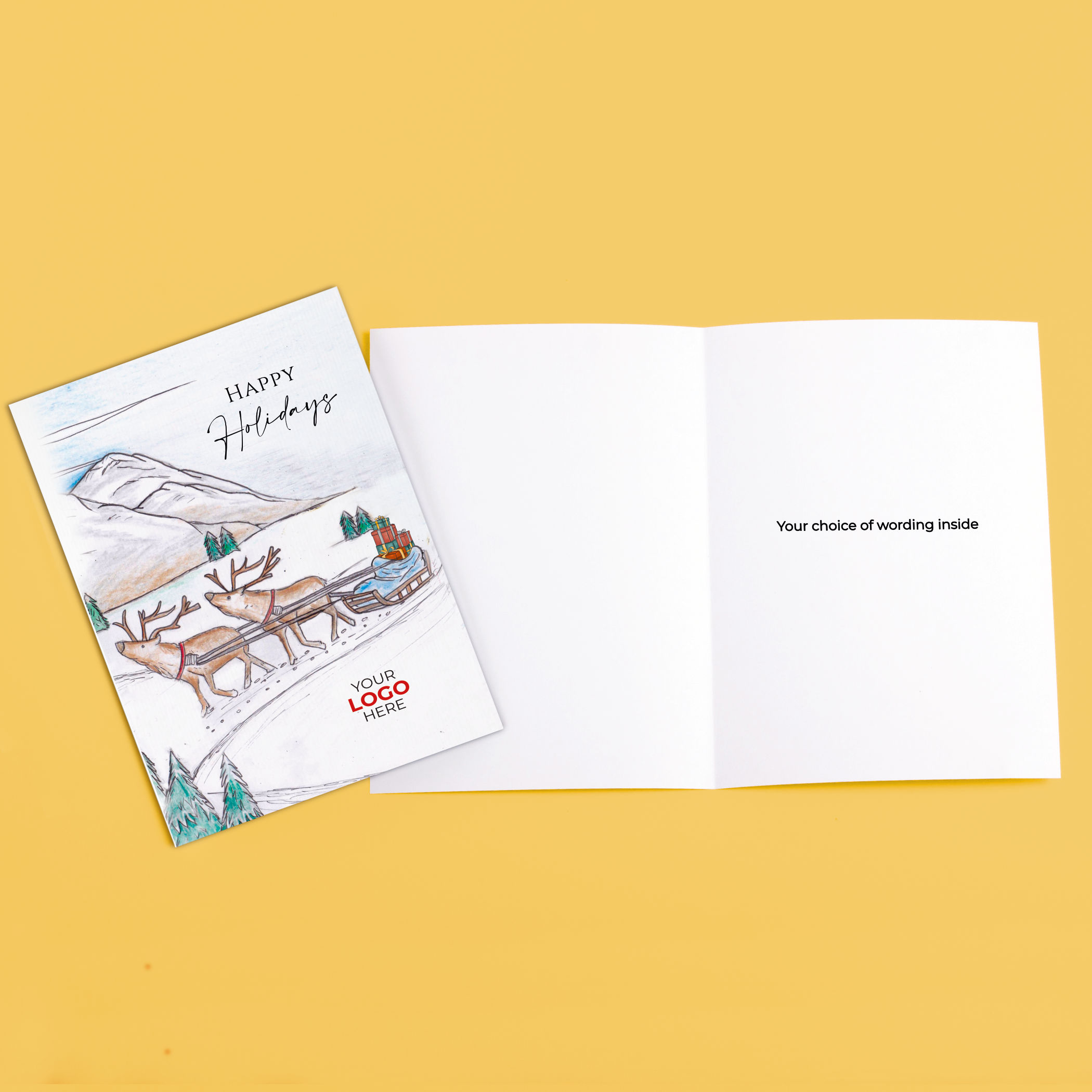 A christmas corporate greeting card featuring a festive message customisable with your company logo and brand colours.