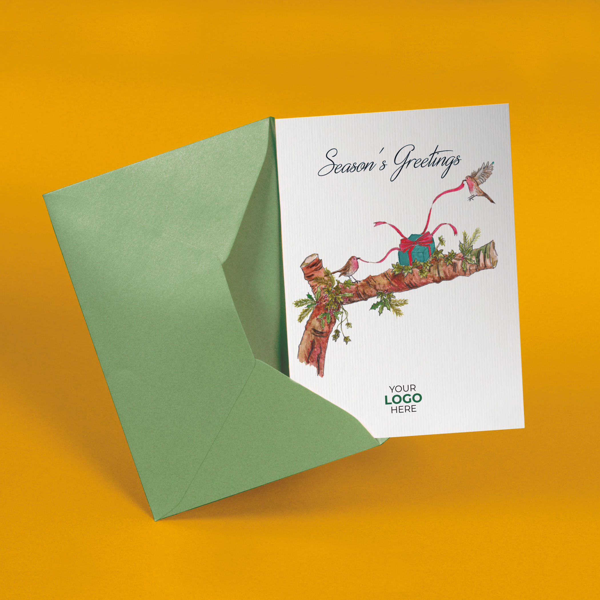 A christmas corporate greeting card featuring a festive message customisable with your company logo and brand colours.