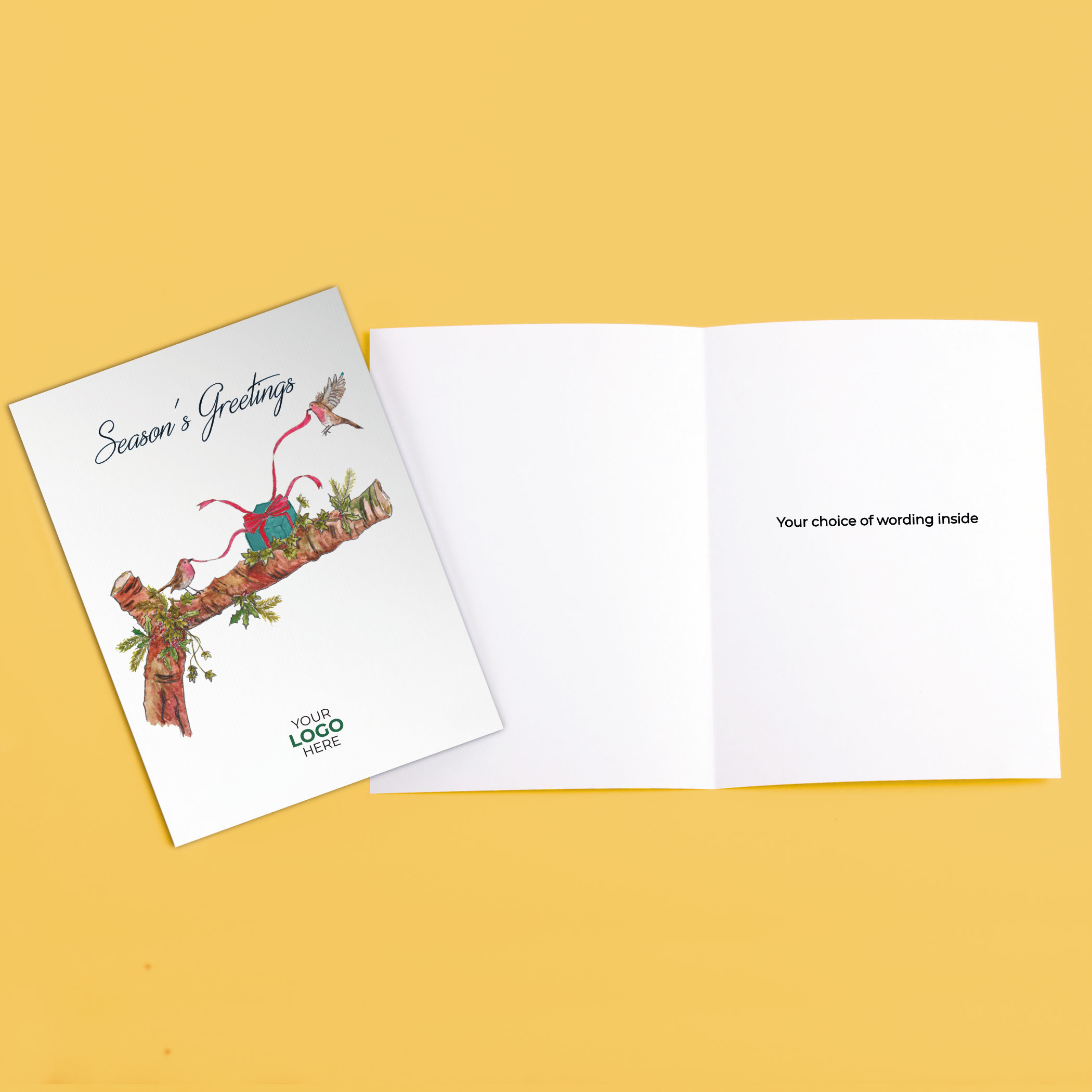 A christmas corporate greeting card featuring a festive message customisable with your company logo and brand colours.