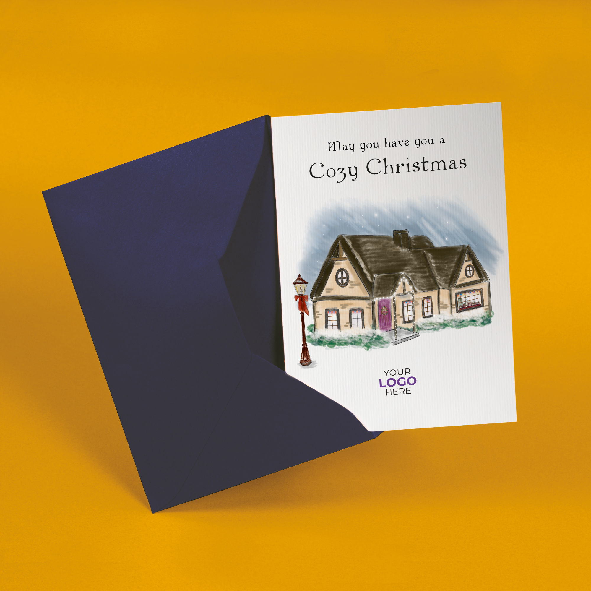 A christmas corporate greeting card featuring a festive message customisable with your company logo and brand colours.
