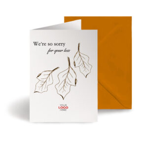 A sympathy corporate greeting card featuring falling leaves customisable with your company logo and brand colours.
