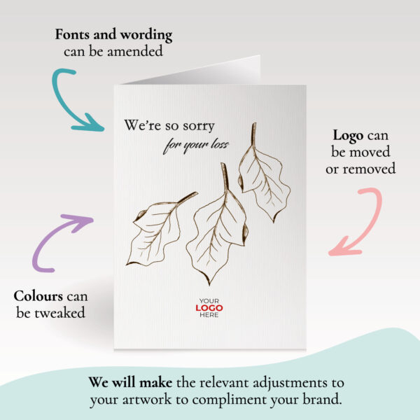 A sympathy corporate greeting card featuring falling leaves customisable with your company logo and brand colours.