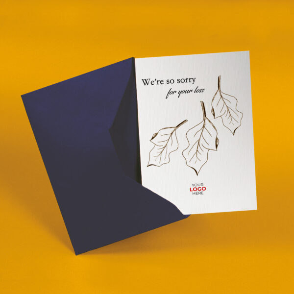 A sympathy corporate greeting card featuring falling leaves customisable with your company logo and brand colours.