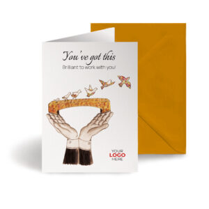 Coaching corporate greeting card featuring a stylish bird bridge customisable with your company logo and brand colours.