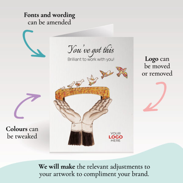 Coaching corporate greeting card featuring a stylish bird bridge customisable with your company logo and brand colours.