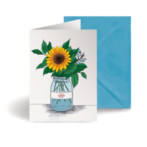 A blank corporate greeting card featuring a stylish sunflower customisable with your company logo and brand colours.