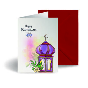 A ramadan corporate greeting card featuring a glowing lantern customisable with your company logo and brand colours.