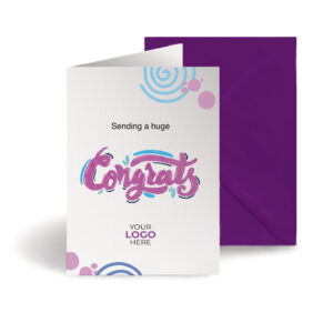 A congratulations corporate greeting card featuring hand letters customisable with your company logo and brand colours.