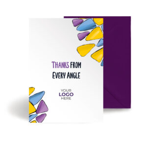 A thank you corporate greeting card featuring colourful triangles customisable with your company logo and brand colours.