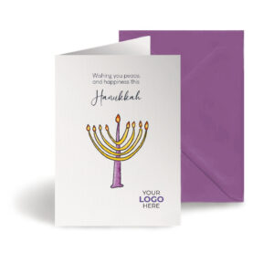 A Hanukkah corporate greeting card featuring a candle customisable with your company logo and brand colours.