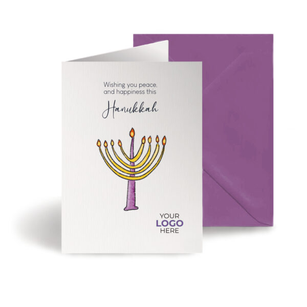 A Hanukkah corporate greeting card featuring a candle customisable with your company logo and brand colours.