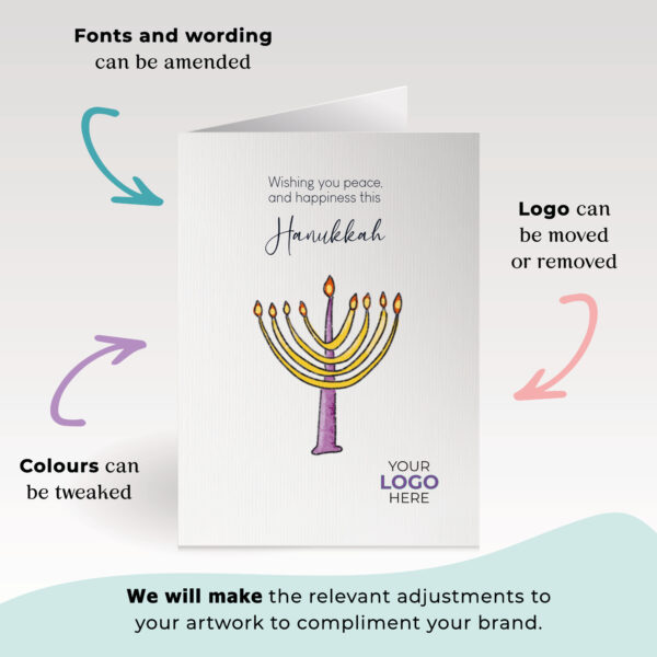 A Hanukkah corporate greeting card featuring a candle customisable with your company logo and brand colours.