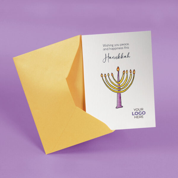 A Hanukkah corporate greeting card featuring a candle customisable with your company logo and brand colours.