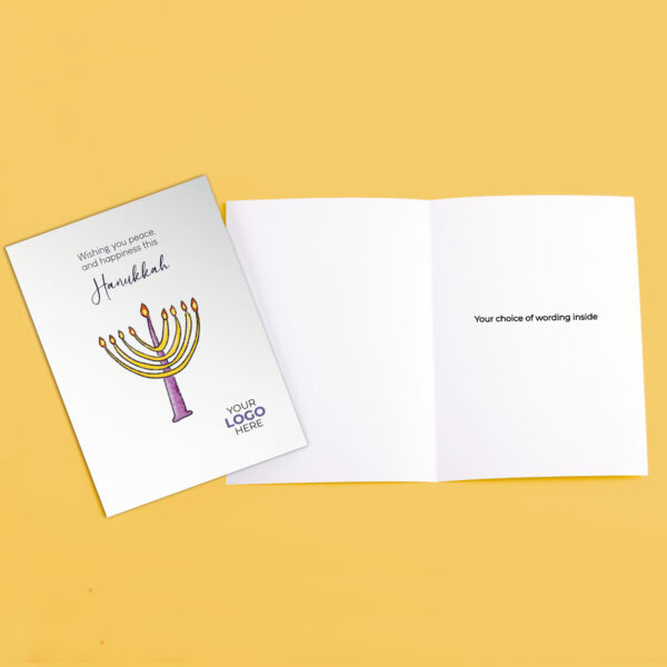 A Hanukkah corporate greeting card featuring a candle customisable with your company logo and brand colours.