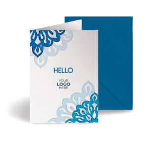 A checking in corporate greeting card featuring a simple mandala customisable with your company logo and brand colours.