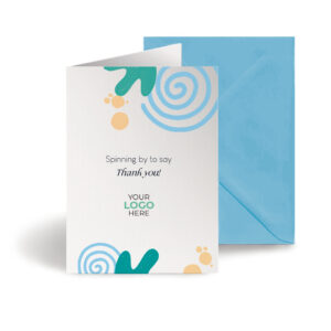 A thank you corporate greeting card featuring swirls and shapes customisable with your company logo and brand colours.