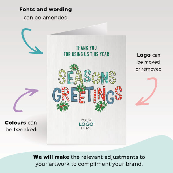 A christmas corporate greeting card featuring a festive message customisable with your company logo and brand colours.