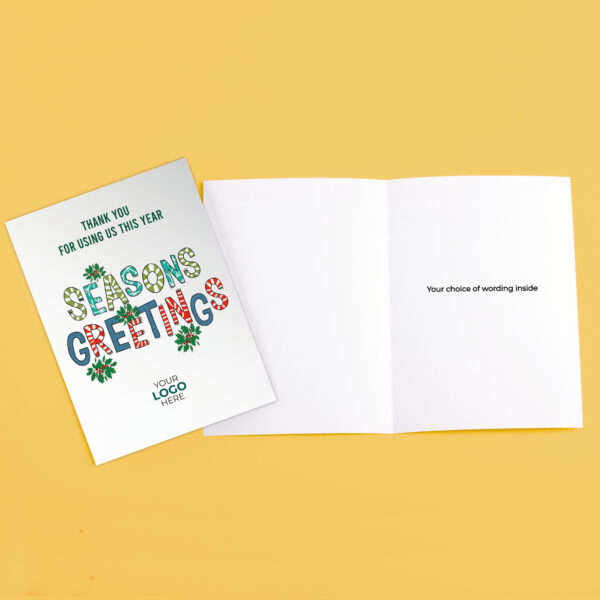 A christmas corporate greeting card featuring a festive message customisable with your company logo and brand colours.