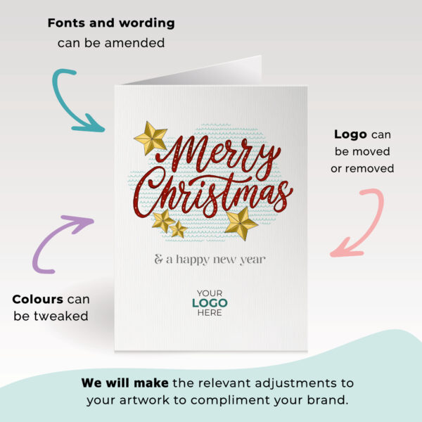 A christmas corporate greeting card featuring a festive message customisable with your company logo and brand colours.