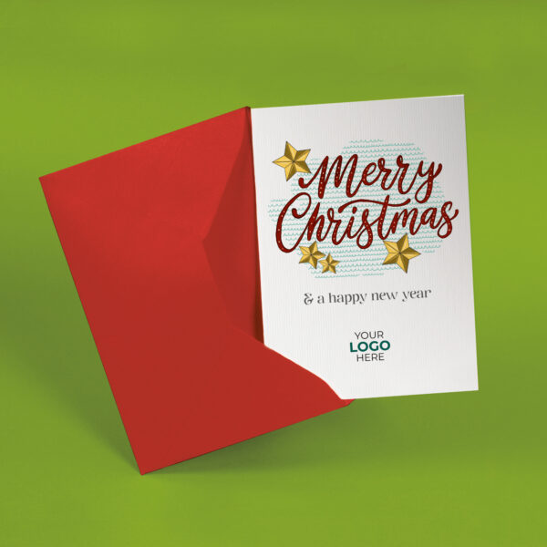 A christmas corporate greeting card featuring a festive message customisable with your company logo and brand colours.