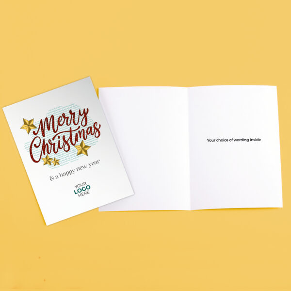 A christmas corporate greeting card featuring a festive message customisable with your company logo and brand colours.